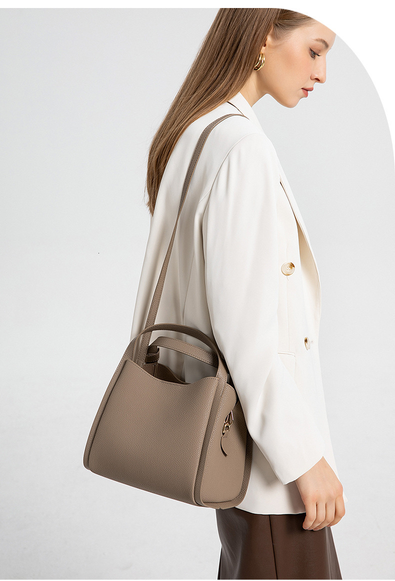 Genuine Leather Women's Handbag New Shoulder Fashion Bucket Cowhide Crossbody Bag Female Cartoon Style Zipper