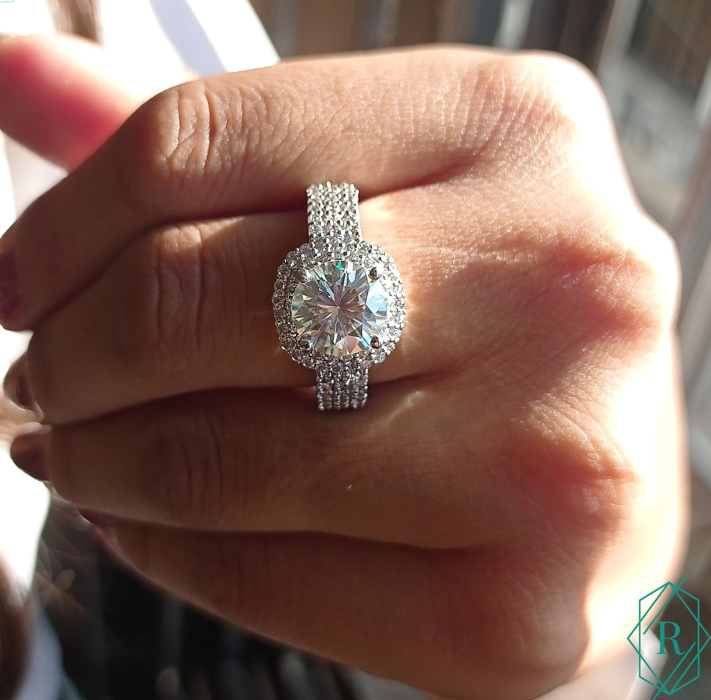 2.00 CT Round Cut Double Halo Moissanite Engagement Ring, Three Shank Ring gorgeous