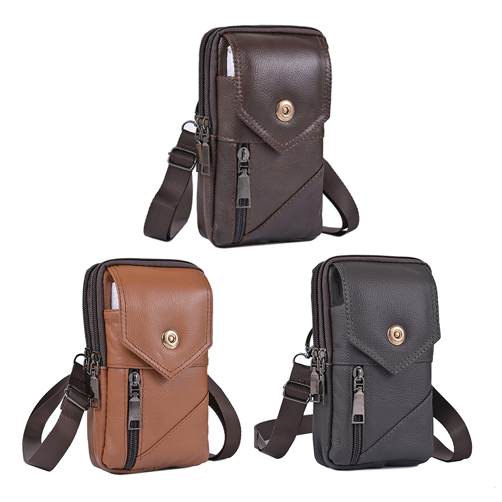 Bag Men Shoulder Simple Waterproof Leather Vintage Waist Pouch Lightweight Coin Phone Purse Male Travel Outdoor Bag smile