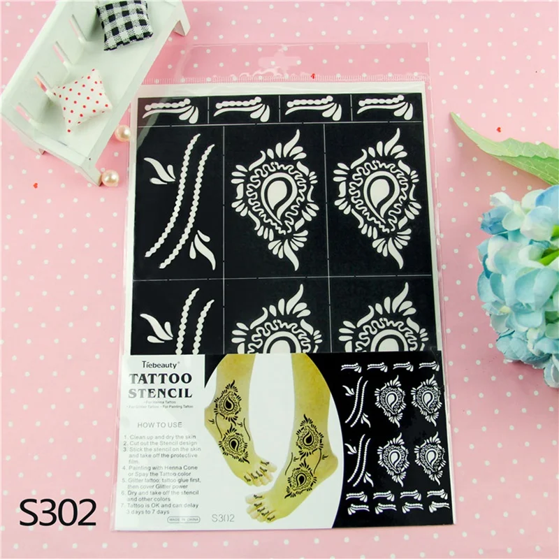 ade Stencils Tattoo pcs Henna Both Hands Feet Body Paint Large Flower Glitter Airbrush Mehndi Stencil Templates cm