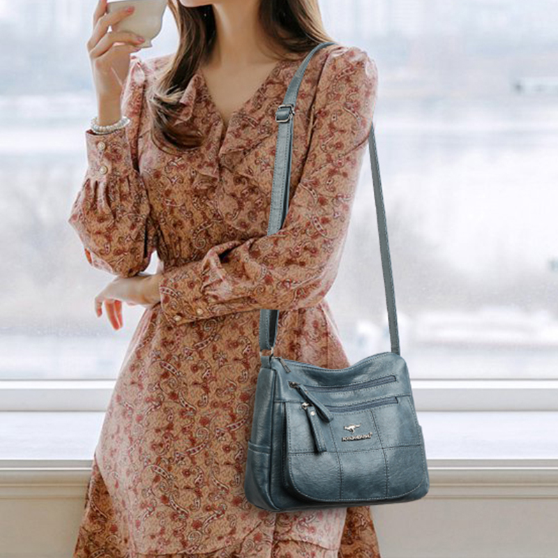2023 Women's Soft Leather Shoulder Bags Multi-Layer Pockets Messenger Crossbody Bag Luxury Designer Female Handbags and Purses