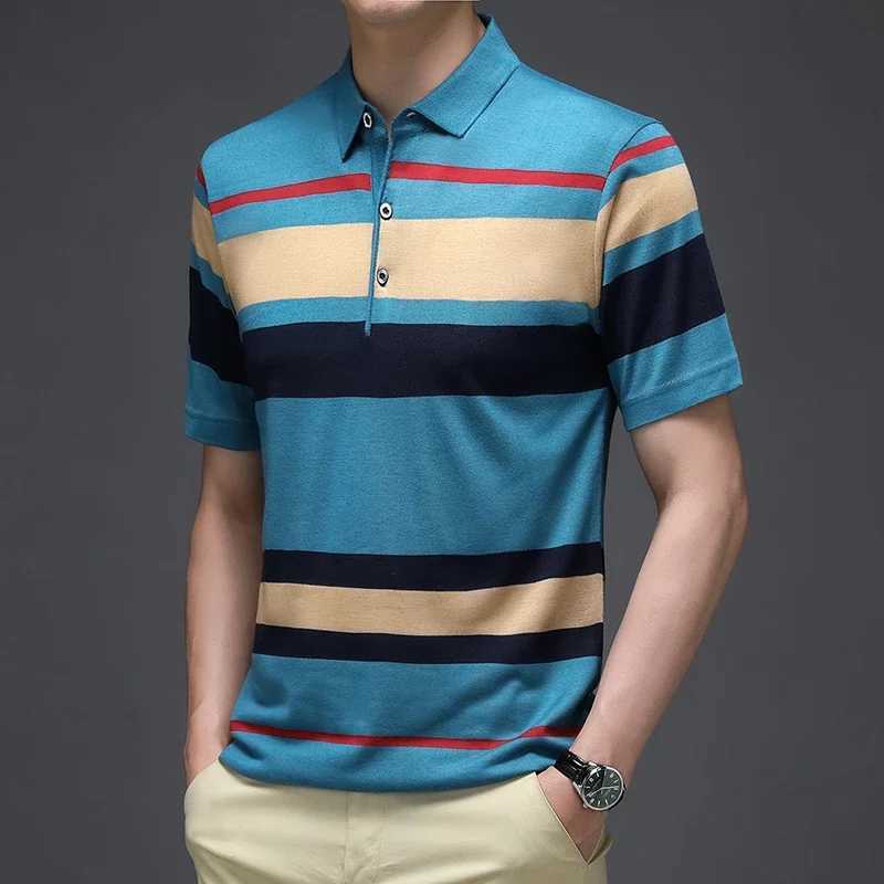 2024 Summer New Mens Knitted Stripe Short Sleeved POLO Shirt Comfortable and Cool Casual Fashion T-shirt XJ250617