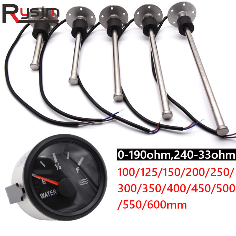 100/125/150/200/250/300mm Water Level Gauge Sensor fit 0-190ohm 240-33ohm 52mm Car Water Level Gauge Fuel gauge Fuel Sender Unit