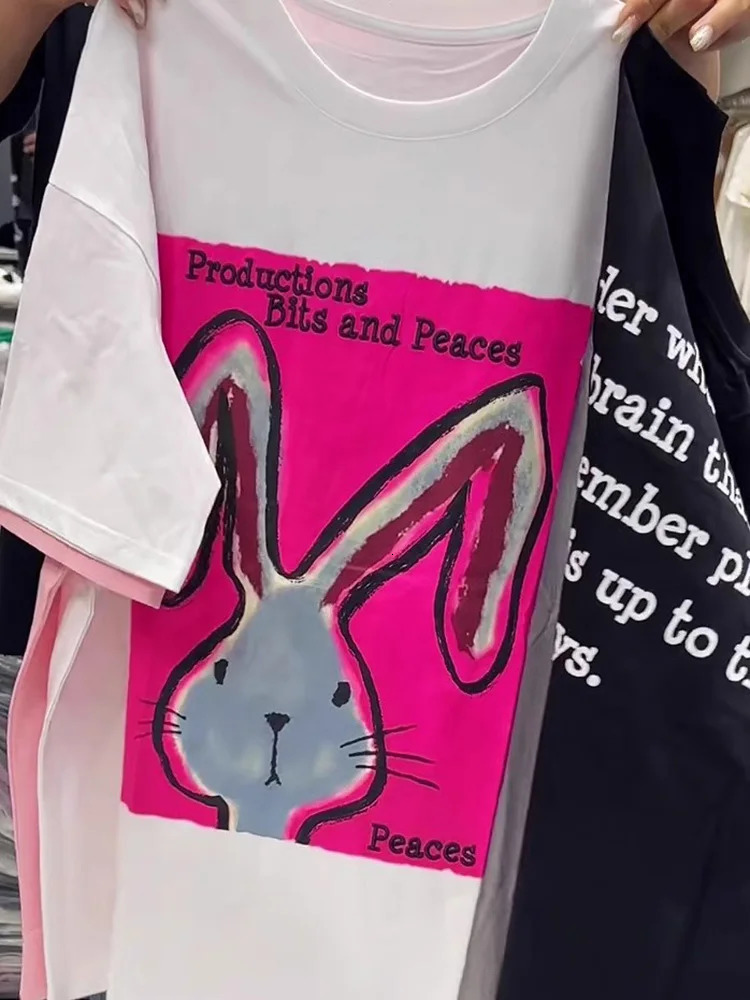 DUOJIHUI Dark Grey Summer Fashion Printed Sweet Female Tshirts Oneck Spell Color Simple Casual Street Loose Women Tshirts 240409