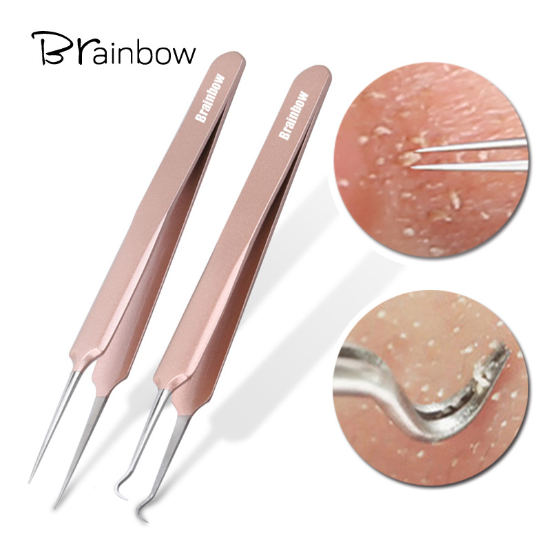 e Blackhead Brainbow Tweezers pcs Remover Acne Treatment Needle Spot Cleaner Pimple Blemish Extractor Skin Clean Care Tools Kit
