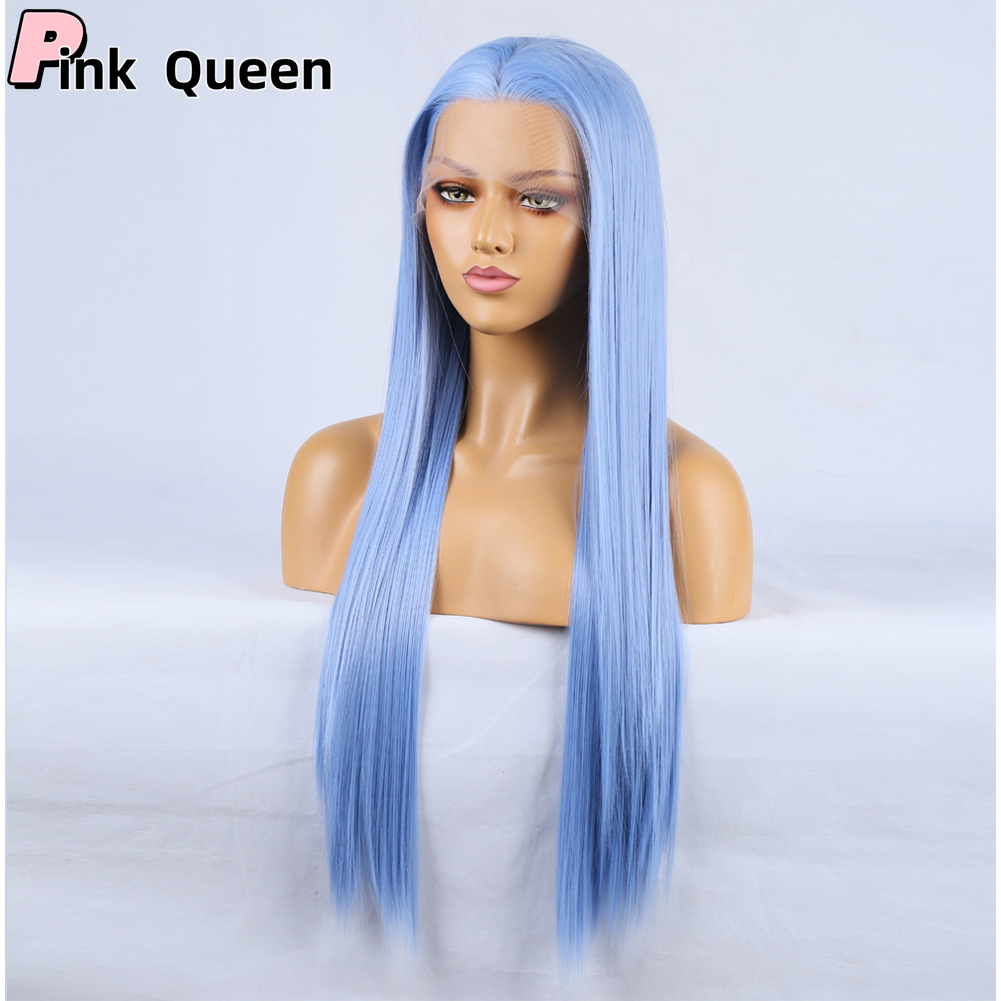 13*2.5 Lace Front Wig Fashion sales before wig blue long curly hair high temperature chemical fiber daily wear wig party black cosplay synthetic wig s