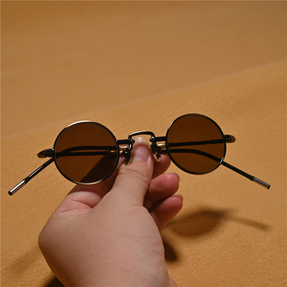 Vazrobe Round Glass Sunglasses Men Women Small Glasses Stone Lens Steampunk Goggles Brown Bronze Eyeglasses Oval Vintage Retro
