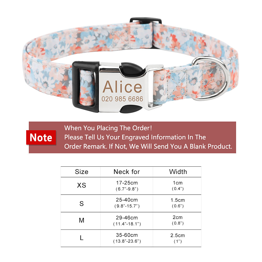 Personalized Dog Collar Custom Pet Tag Collar with Flower Puppy Nameplate ID Collar for Small Medium Large Big Dogs Engraved
