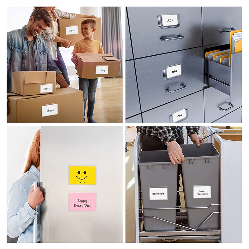 60Pcs Self-Adhesive Label Holder Card Pockets Label Holder Clear Library Card Holders with Top Open for Index Cards