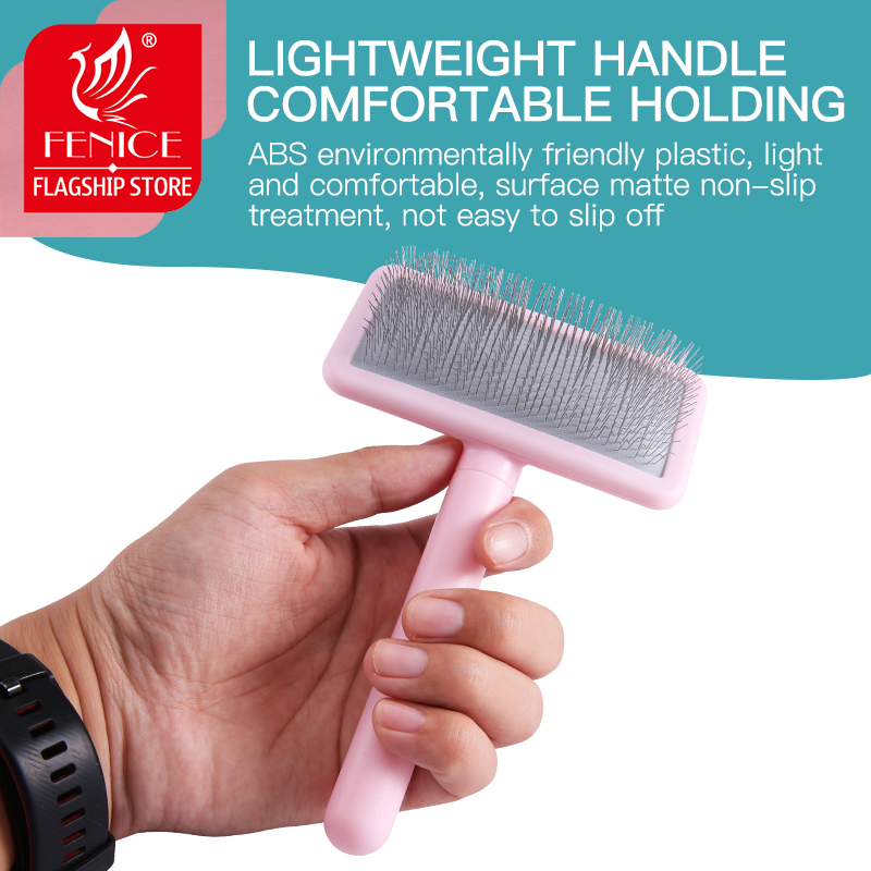 Fenice Pet Cat Dog Rabbit Hair Brush Hair Massage Comb Open-Knot Brush Groming Cleaning Tool Stainless Steel Comb Needle