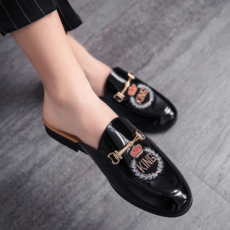 Designer Brand Mens Sandals Slippers Summer Casual Loafers Winter Leather Half Shoes Mules Male Black Slides for 148a