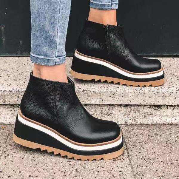 Size Large 43 Wedge Heel Ankle Women's 2021 Autumn and Winter New Flat Side Zipper Leather Boots Women Botas De Mujer aeea