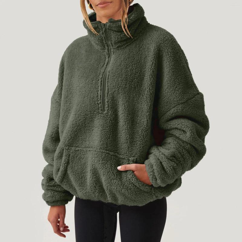 Women's Hoodies Fuzzy Quarter Zip Sweatshirt Women Trendy Casual Zipper Pullover Fleece Sweatshirts Long Sleeve Winter Womens