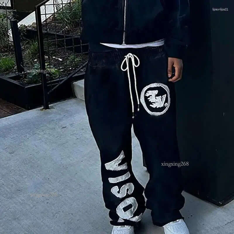 Men's Pants Y2K Hooded Sweatshirt Hip Hop Gothic Letter Patch Designs Streetwear Zip Up Hoodie Vintage Graphic American Retro Trousers