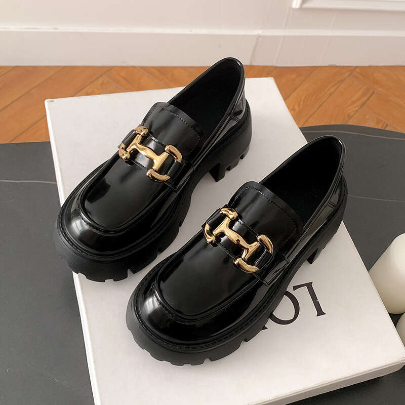 Xingguang Fang Lefu Women's New British Style Metal Buckle Single Thick Sole Genuine Lazy Two Wear Casual Small Leather Shoes