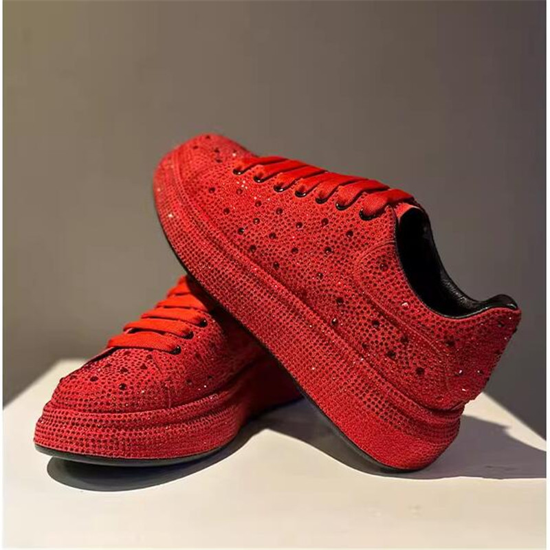 New Men Red Rhinestone Pattern All Match Brand Shoes Causal Flats Loafers Sports Walking Sneakers Zapatos Hombre for Male