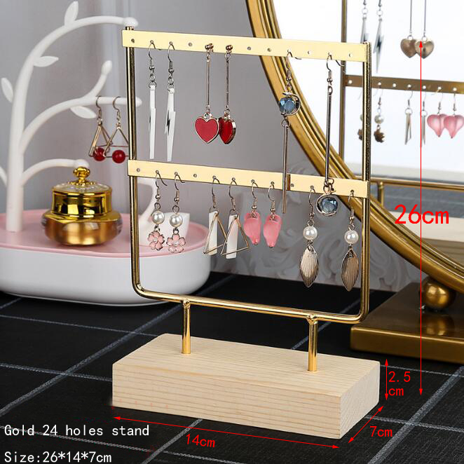 New Three Colors Earring Holder Jewelry Display Jewellery Ear Studs Pendant Stand Wooden Base Metal Storage Rack Various Holes