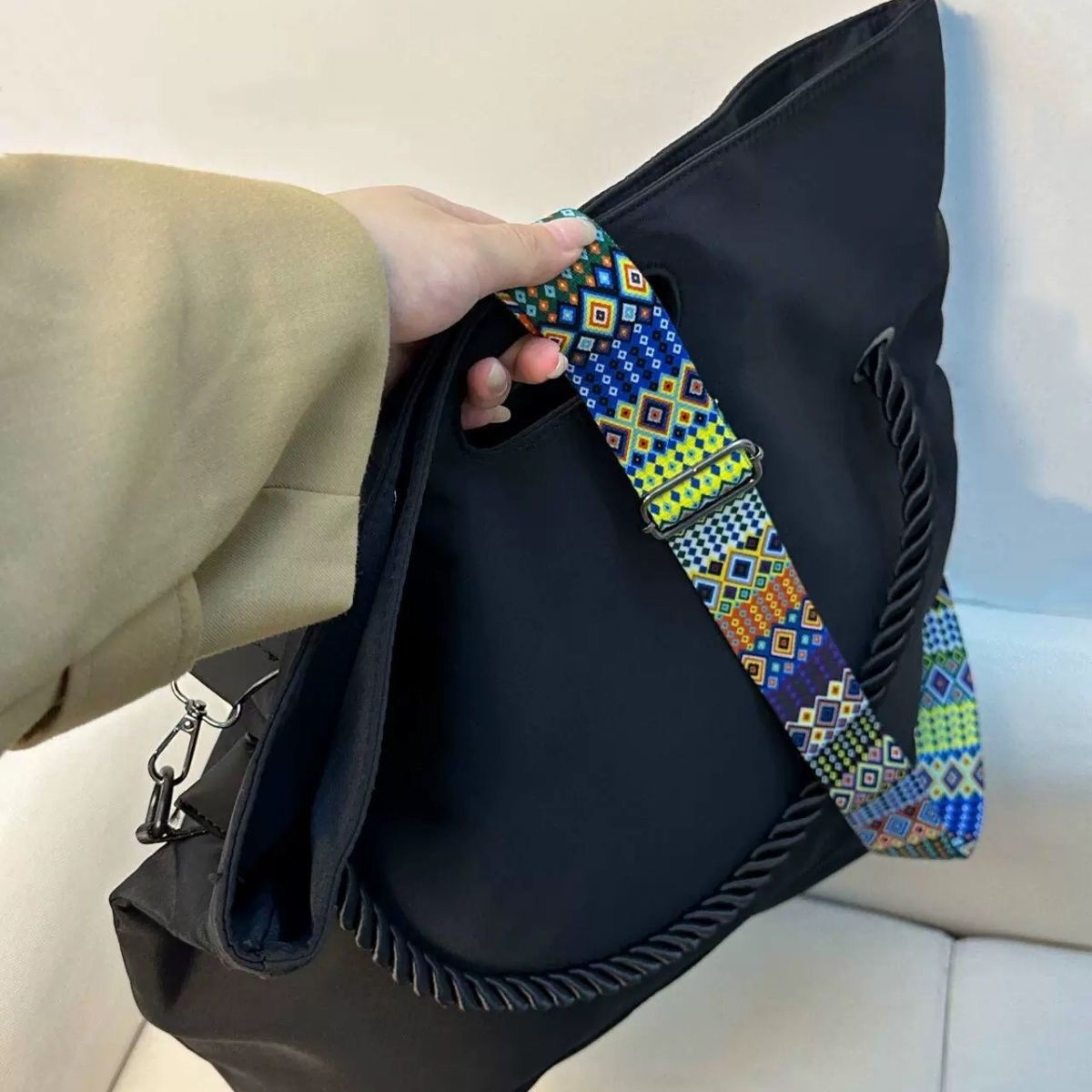 Relaxing imitation denim soft leather tote for women 2024 new A4 class commuting capacity crossbody large shoulder bag