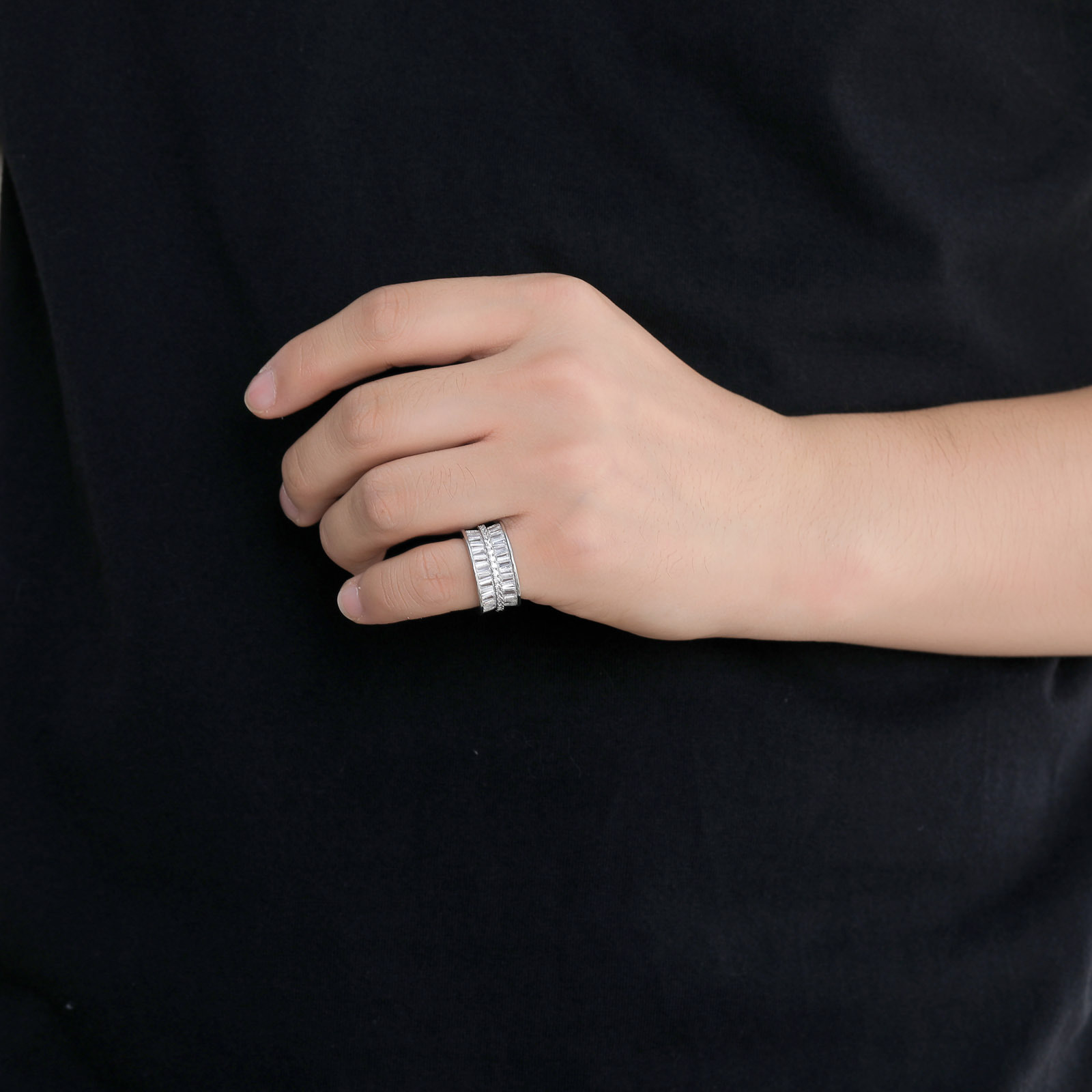 Hip Hop TopBling Double Rows T Zircon Ring 18K Real Gold Plated Men Women Jewelry Gifts