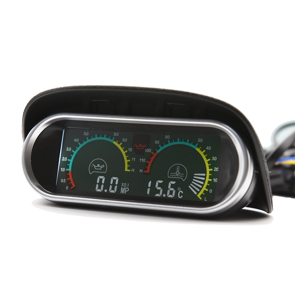 HD 2in1 Car LCD Water Temperature Meter + Oil Pressure Gauge Thermometer 10mm Water Temp Sensor Joint Pipe Radiator Hose Adapter