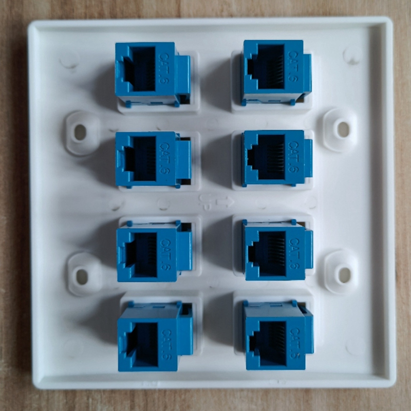 PROMOTION! Ethernet Wall Plate 8 Port - Double Gang Cat6 RJ45 Keystone Jack Network Cable Faceplate Female To Female - Blue