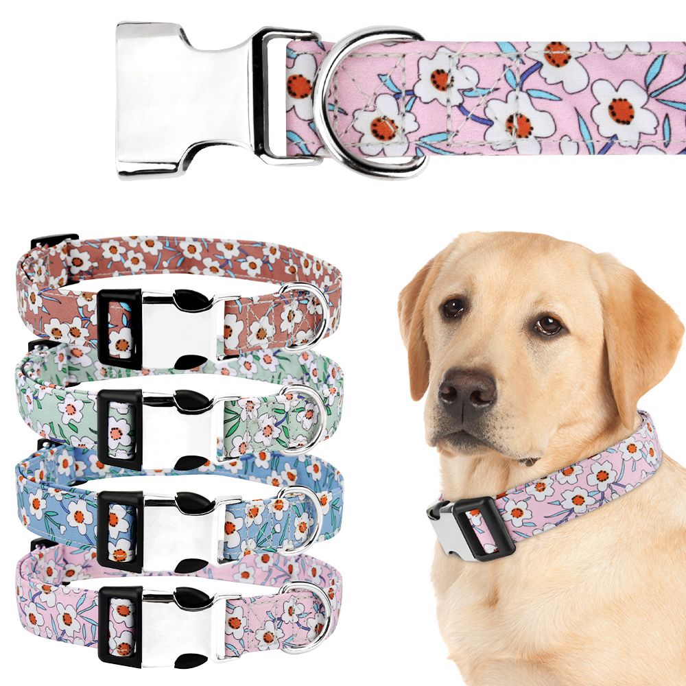 Cute Girl Dog Collars for Small Medium Large Dogs, Personalized Floral Pattern Female Pet Puppy Dog Collars Adjustable Collars
