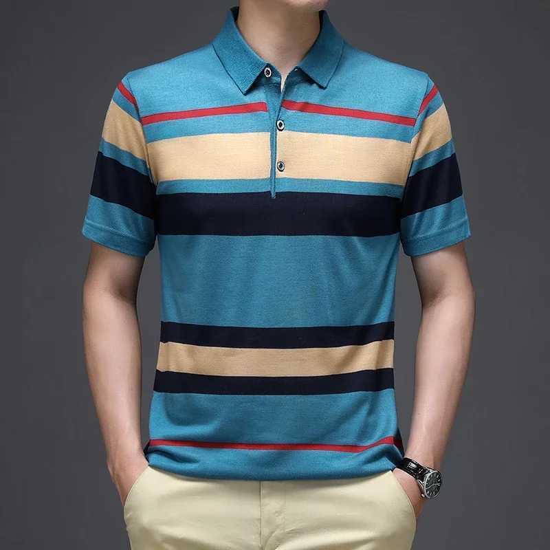 2024 Summer New Mens Knitted Stripe Short Sleeved POLO Shirt Comfortable and Cool Casual Fashion T-shirt XJ250617