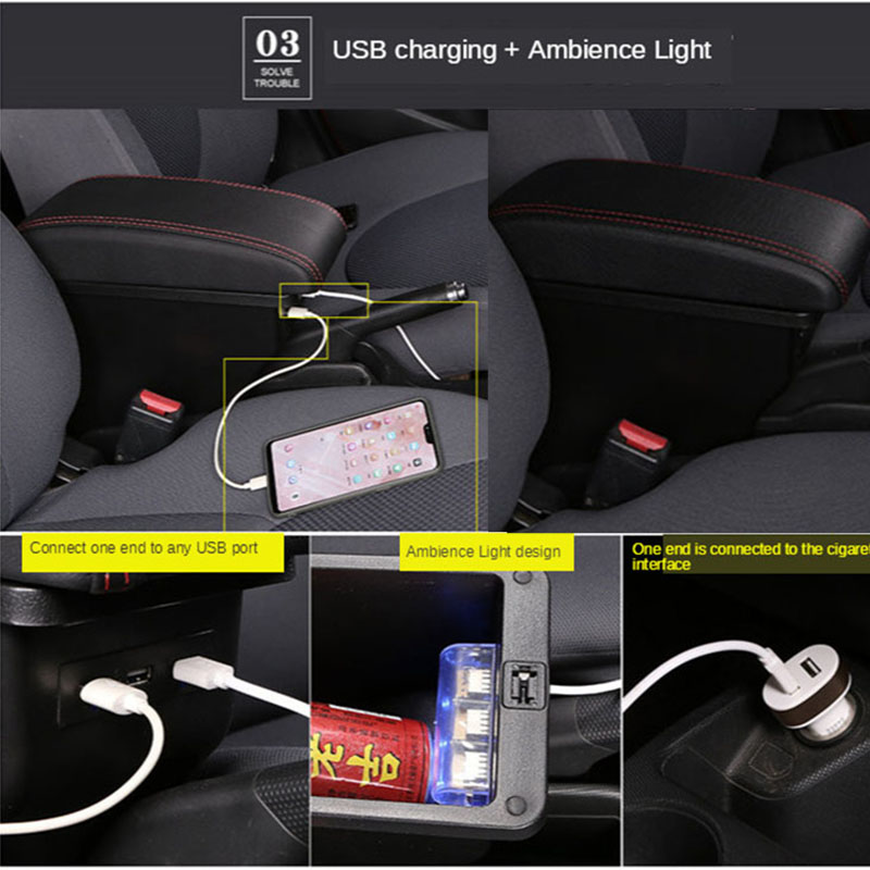 For Dacia Sandero armrest box For Renault Logan 2 central Store content Storage box Dacia stepway armrest box USB interface
