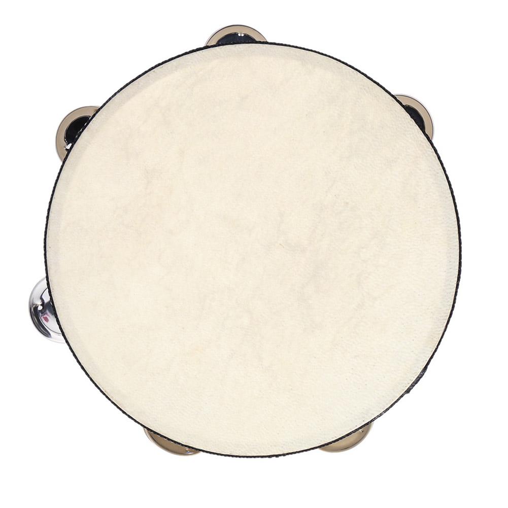 8 Inch Musical Tambourine Hand Held Wooden Ring Sheepskin Drum Bell Orff Instrument Educational Musical Toys for KTV Party Kids