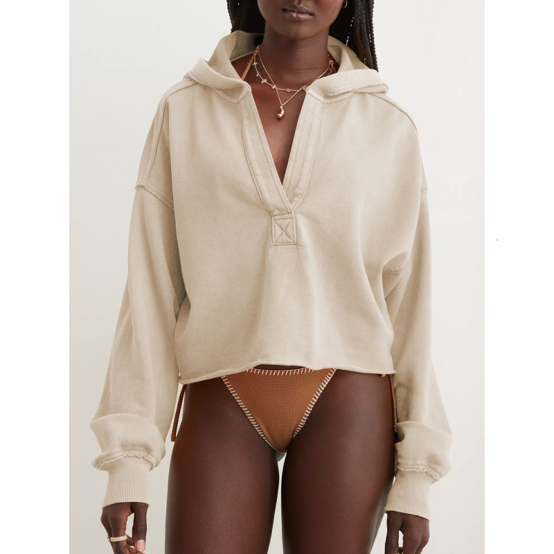 Designer Fashion Loose Trendy Brand Spring and Autumn Women's Wear V-neck Top Hoodie Long Sleeve Shirt