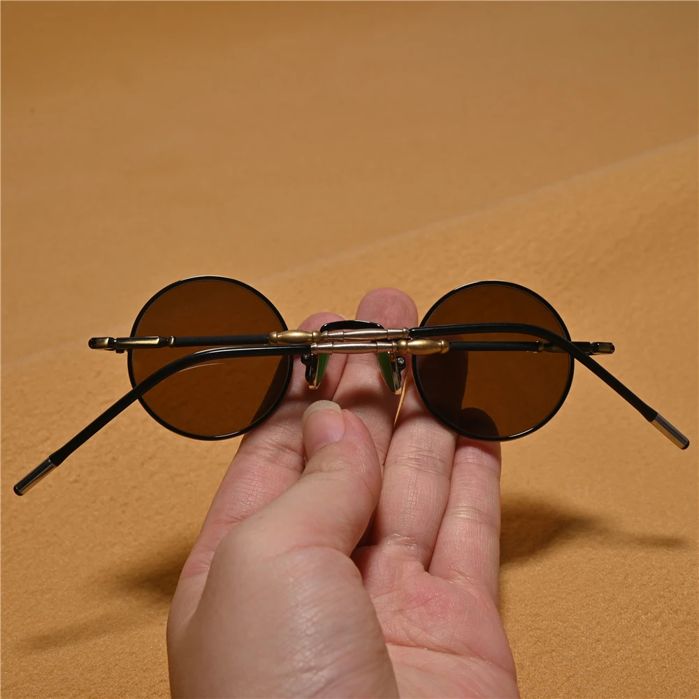 Vazrobe Round Glass Sunglasses Men Women Small Glasses Stone Lens Steampunk Goggles Brown Bronze Eyeglasses Oval Vintage Retro