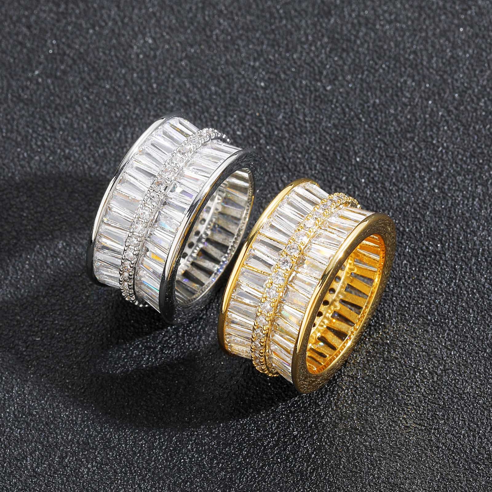 Hip Hop TopBling Double Rows T Zircon Ring 18K Real Gold Plated Men Women Jewelry Gifts