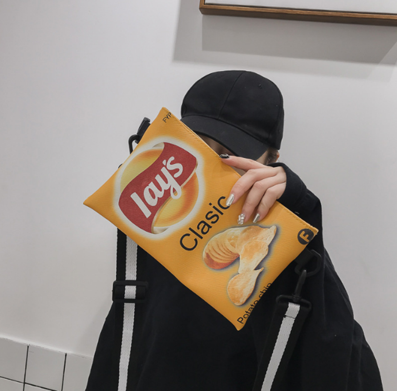 Funny Potato Chips Crossbody Handbag Women Canvas Shoulder Bag Mini Cartoon Printing Girl Envelope Bags Female Clutch Cute Purse