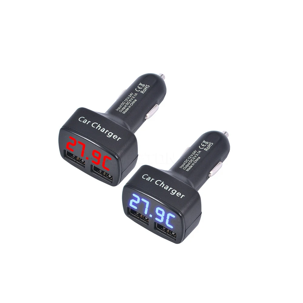 Universal DC 5V 3.1A 4 In 1 Dual USB Car Quick Charger Voltage/temperature/Current Meter Tester Adapters Digital LED Display