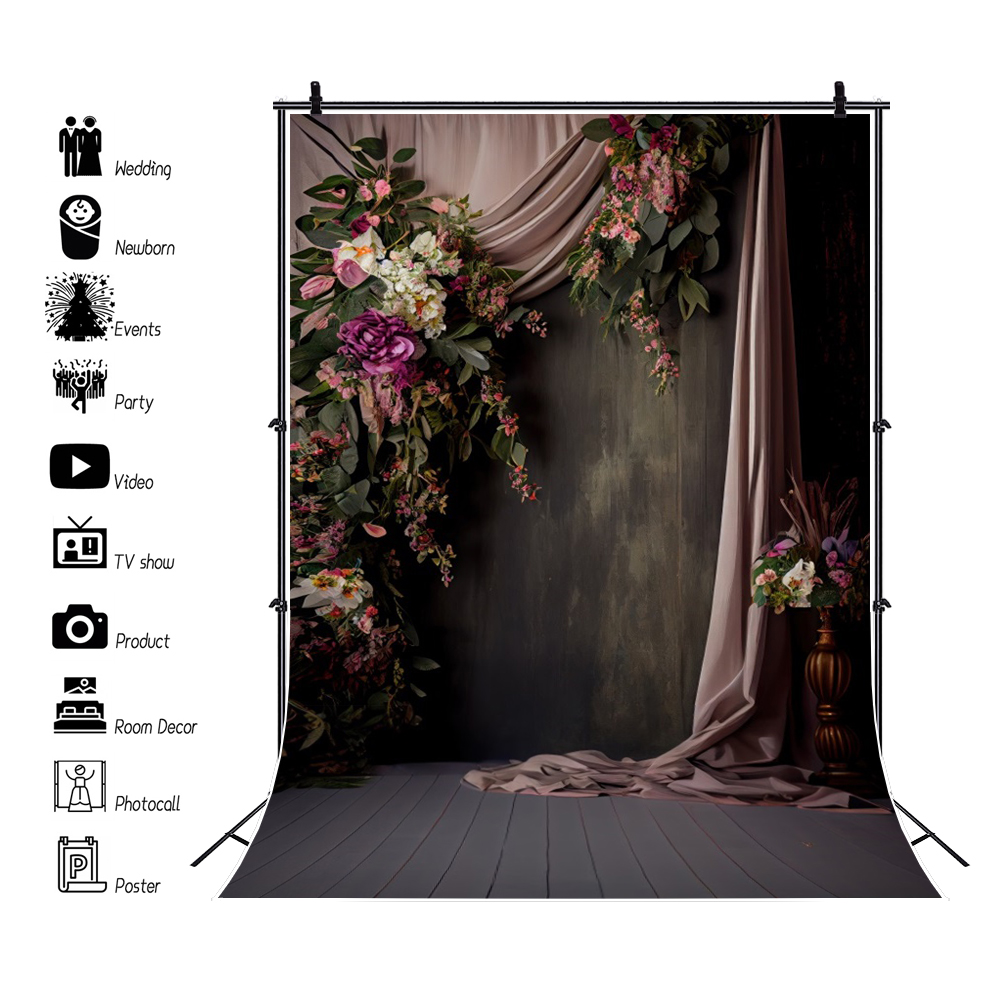 Wedding Backdrop for Photography Vintage Wall Curtain Flower Bridal Shower Pregnant Art Photo Background Decor Photo Studio Prop