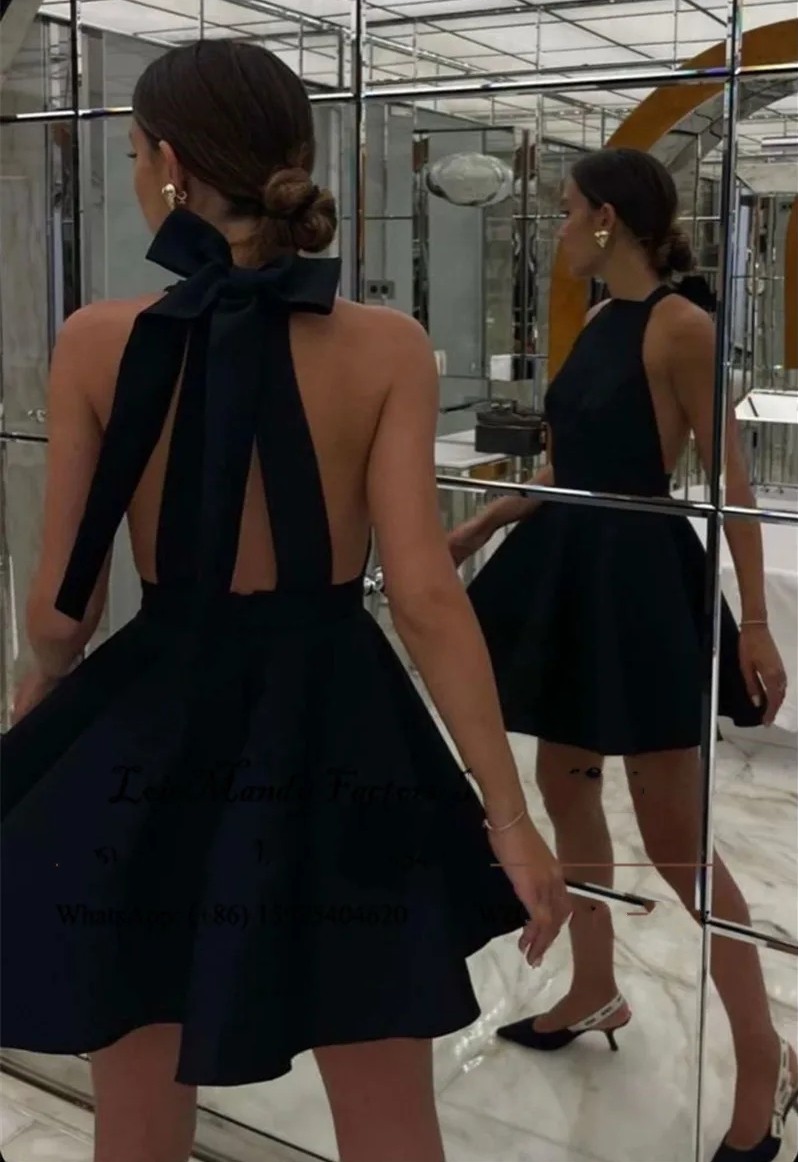Sexy Halter Cocktail Dress 2024 Elegant Backless Short Graduation Party Gowns For Women Birthday Dresses Black Girl Robe De Soiree