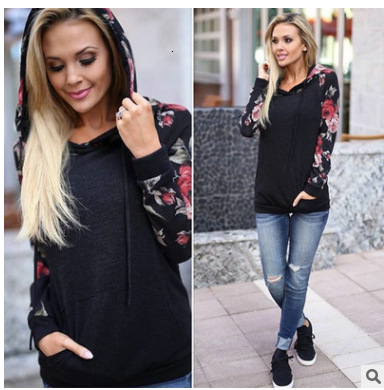 Designer's versatile and winter fashion new product, autumn hooded print lace up top, women's hoodie