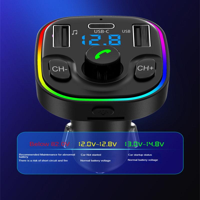 Car Bluetooth 5.0 Transmitter Handsfree Audio Mp3 Player Adapter USB 22.5W Quick Charging Type-C Fast Charger FM Modulator smile