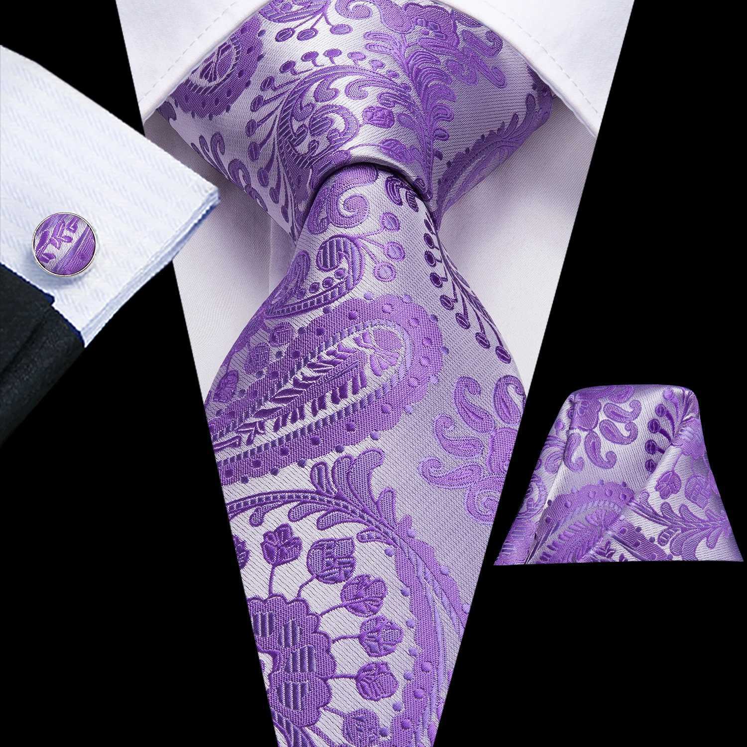 Hi-Tie Light Purple Solid Silk Wedding Tie For Men Quality Hanky Cufflink Gift Necktie Set Fashion Novelty Designer DropshippingX241109