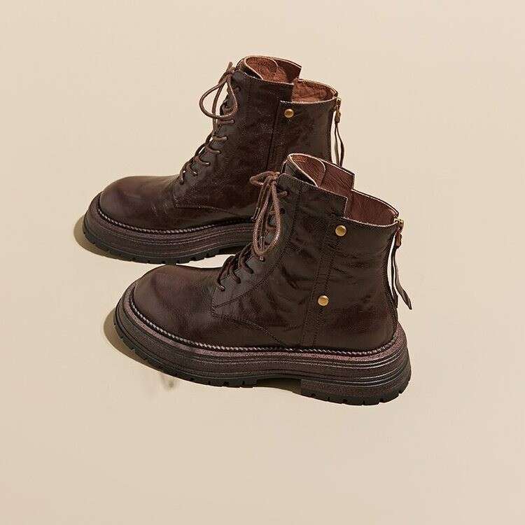 Gu Yun | Maillard Handheld Brown Thick Bottom Martin For Women's 2024 Autumn/Winter New Short Boots
