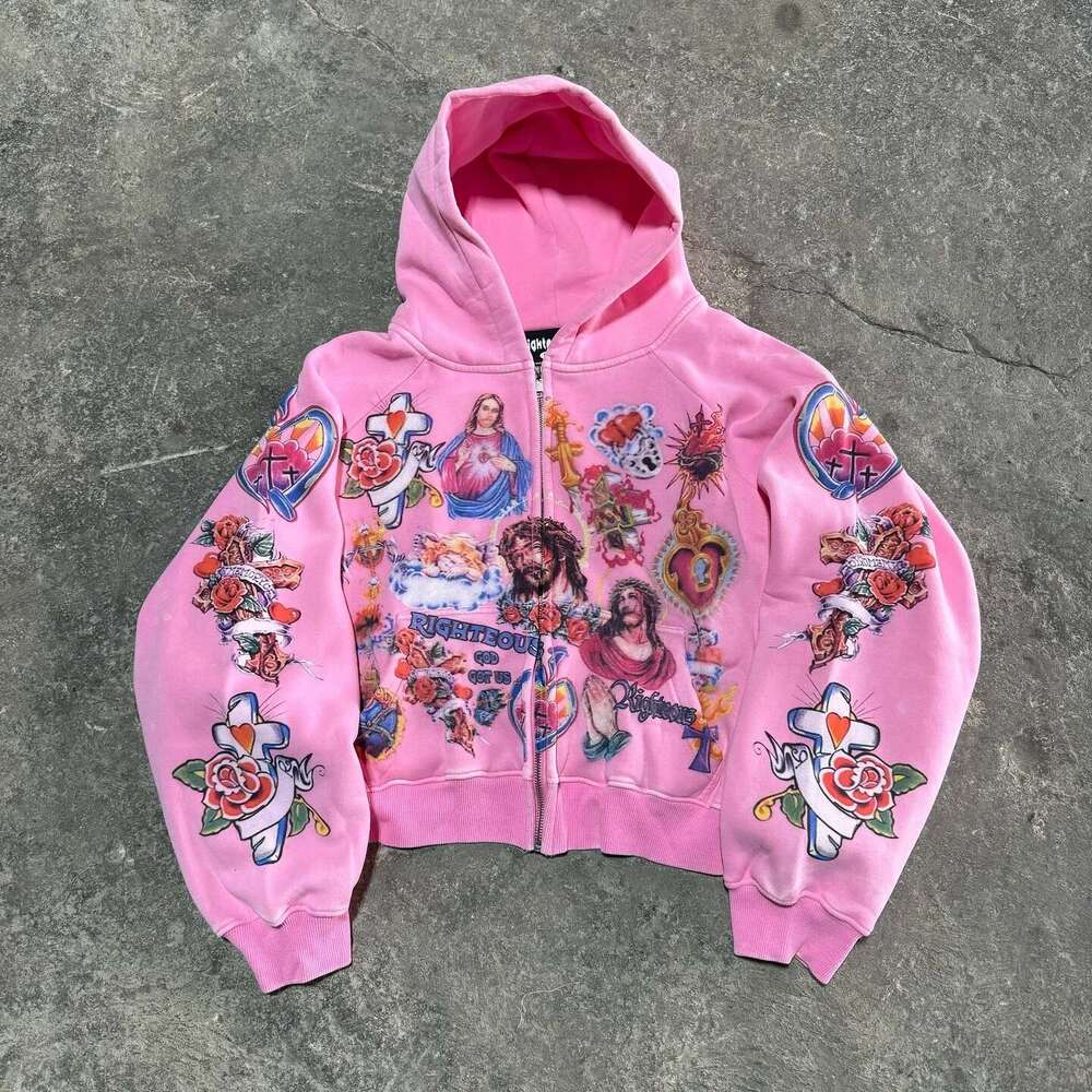 2024 New Casual Y2k Sweatshirt Zipper Cardigan Loose Hoodie For Women Versatile Printed Letters Hip Hop Geometric Pattern