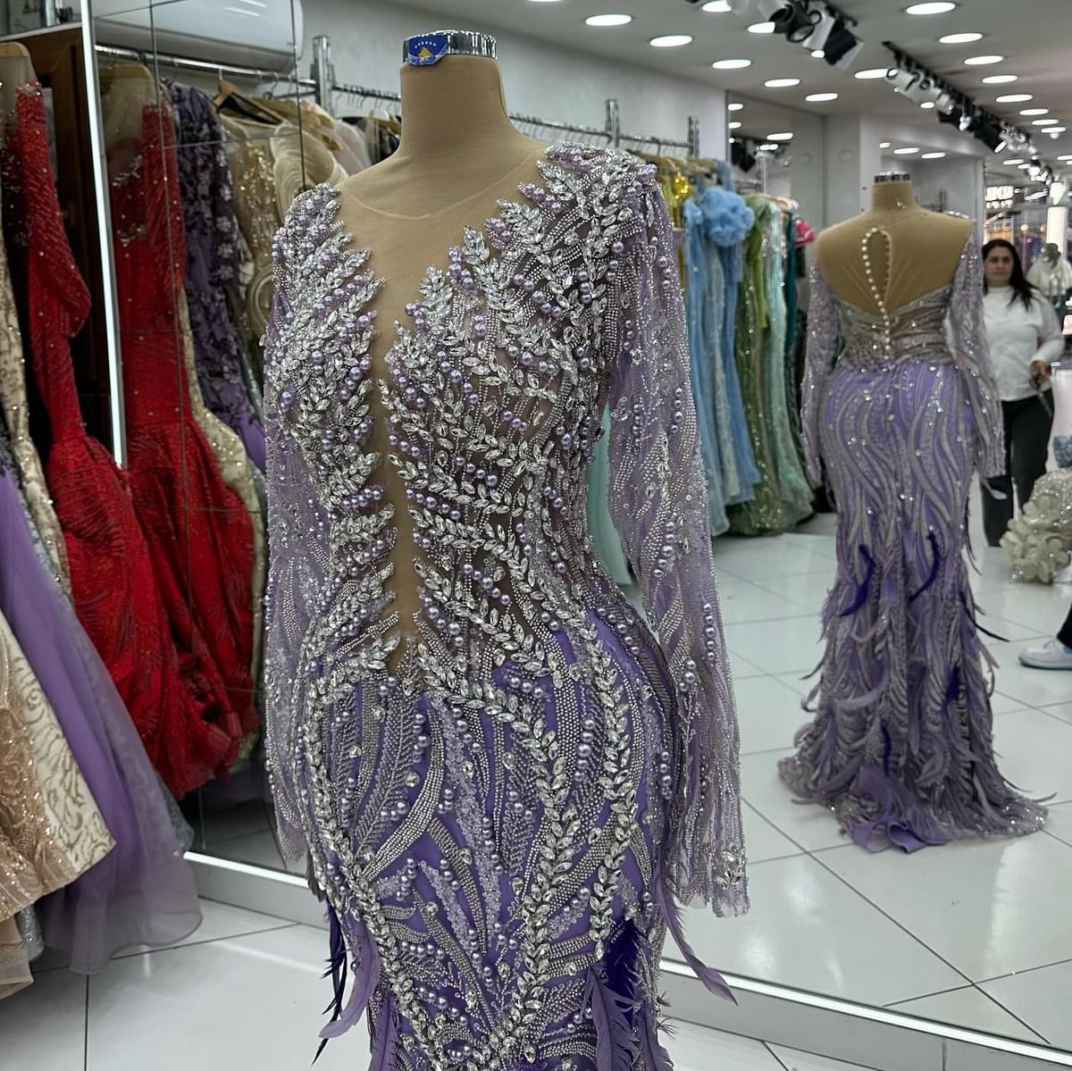 2024 Plus Size Lavender Mermaid Prom Dresses For Special Occasions Rhinestones Feather Luxurious Evening Party Birthday Gowns Dress For Women Vestidos