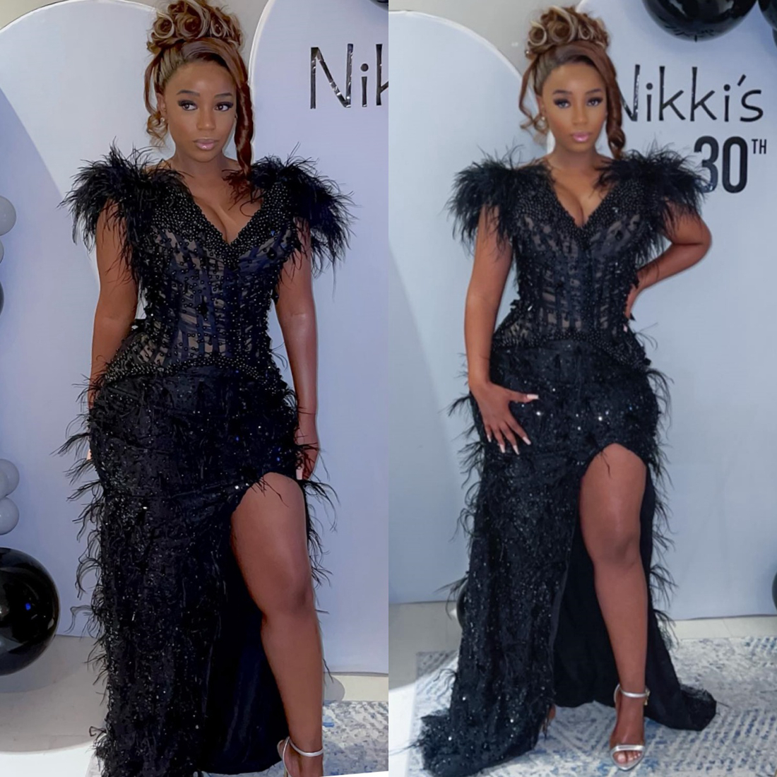 2024 Sexy Prom Dress Birthday Party Dress For Black Women Evening Gowns Feathered Pearls Beaded Lace Side Split Formal Gowns For Occasions Reception D