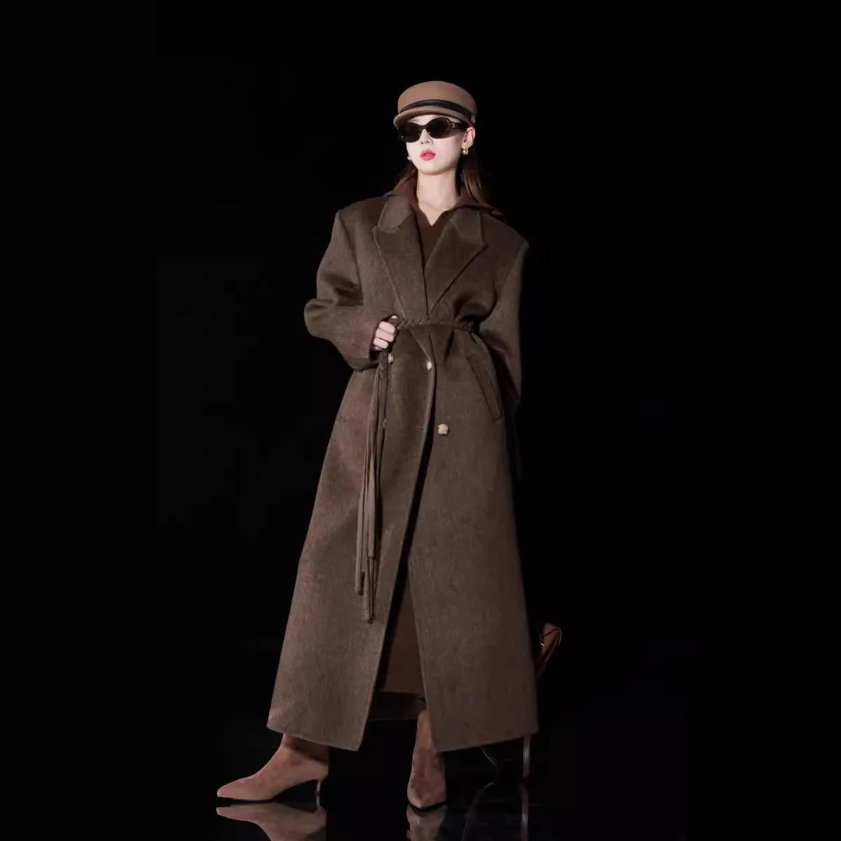 UMI MAO jacket Alashan camel velvet ribbon double-sided cashmere wool coat womens winter womens coat 241108