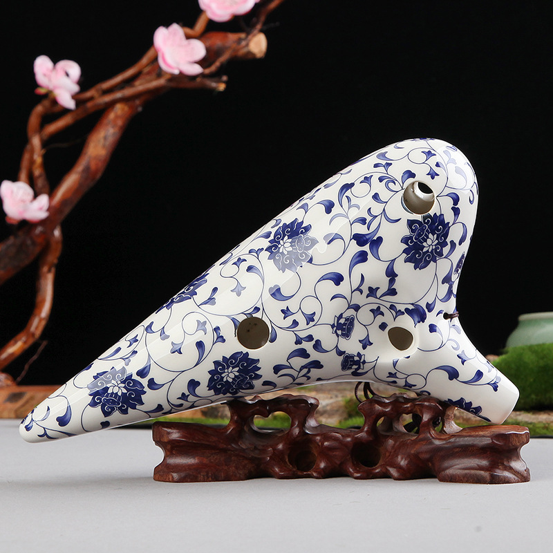SevenAngel 12 Hole Alto F Ocarina Professional Playing Blue-and-white Porcelain Ocarina Flute Music Instruments