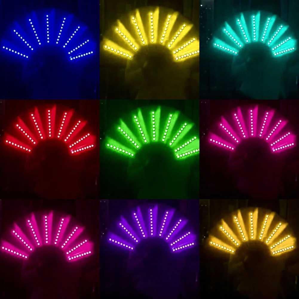 Led Rave Toy Folding LED Fan Glowing Light Up Hand Fan For Stage Performance Night Club Props Birthday Party Gift Home Decor 240410