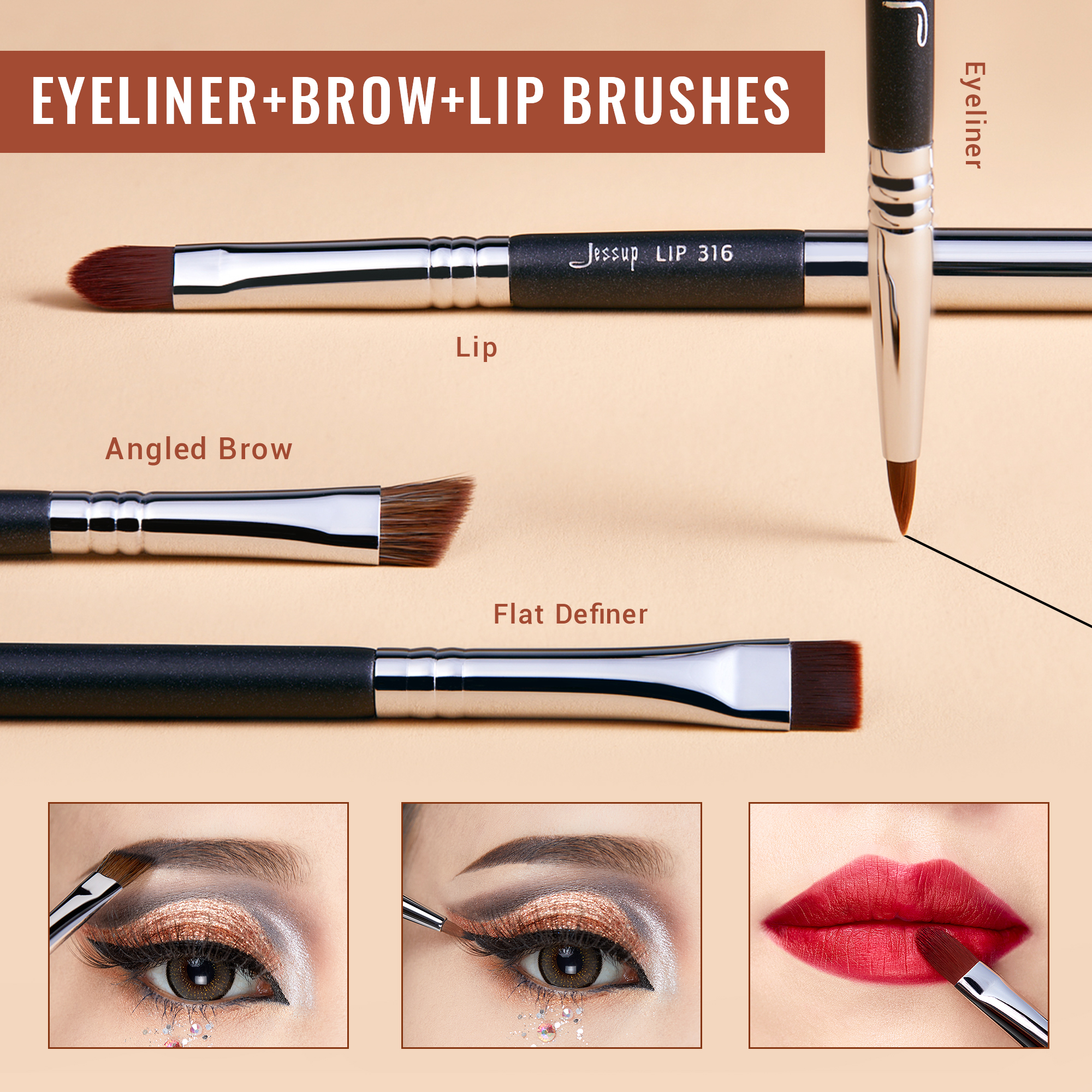 a e set pcs T Jessup Makeup Brushes Set Cosmetic tools Beauty Make up Brush Eyeliner Concealer Lip Pencil Black