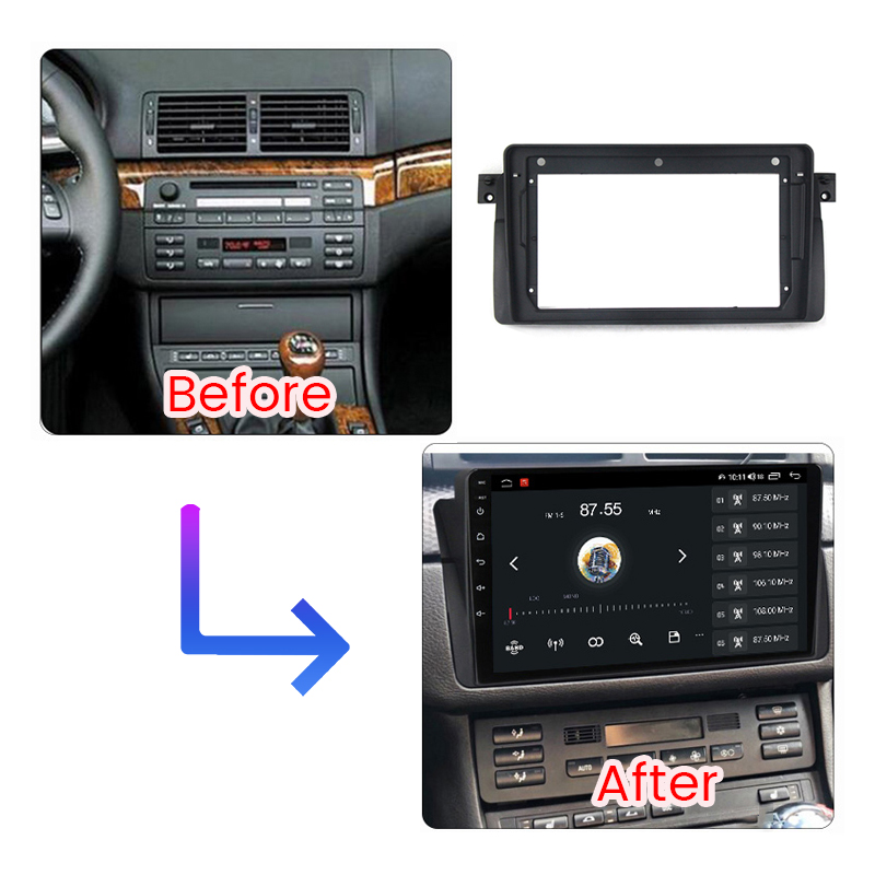 2 DIN Android Radio frame For Bmw E46 / M3 / 318i / 320i / 325i / 330/335 1998-2006 Car Multimedia Fascia Cable Mounting Frame