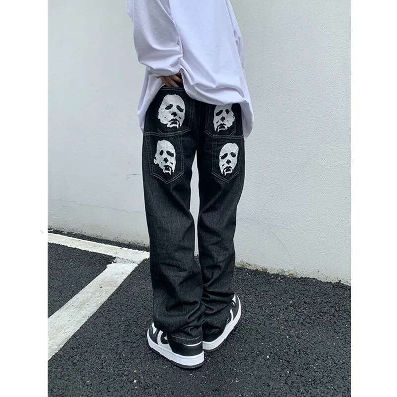 Printed Casual Men's Fashion Design Y2k Retro Loose Straight Jeans Men And Women Hip Hop Pants Ins Hot Sale