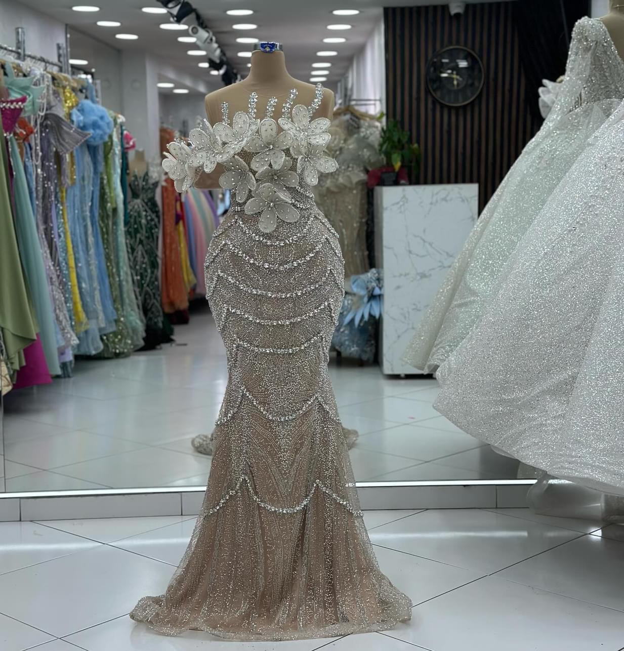 2024 Plus Size Champagne Illusion Mermaid Prom Dresses For Special Occasions Rhinestones Florals Evening Party Birthday Gowns Dress For Women Vestidos